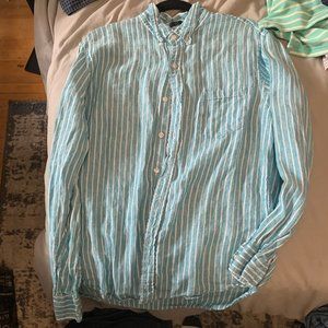 J.Crew Irish Linen slim fit light blue striped button down